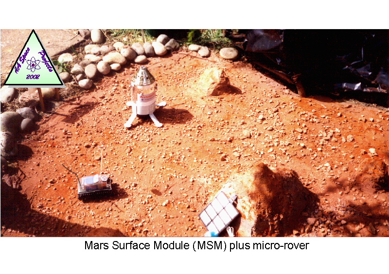Micro-rover, Mars Surface Module (MSM) and the Mars Solar Energy Experiement (MSEE) on simulated Martian surface