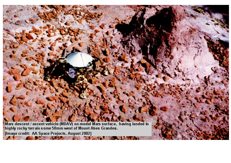 A Mars Sample Return (MSR) vehicle - dubbed MDAV - simulated on the Martian surface, some 50mm west of Mount Abes!