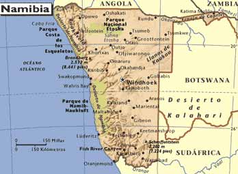 Mapa de Namibia, Datos, Geografia, Historia, Arte, Literatura, Campeones de Liga de Futbol, Escudos y Equipaciones de los equipos