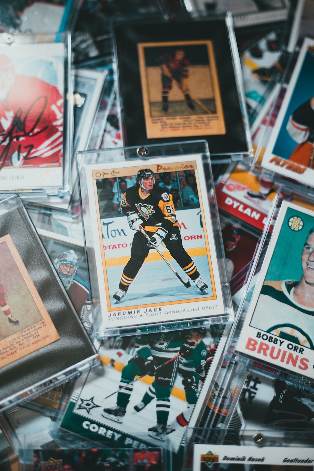Sports cards all around background