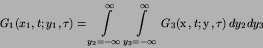 \begin{displaymath}
G_{1}(x_{1},t; y_{1},\tau) = \int\limits^{\infty}_{y_{2}=-\...
...boldmath$x$}},t; {\hbox{\boldmath$y$}},\tau) \,
dy_{2} dy_{3}
\end{displaymath}