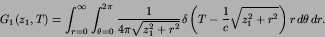 \begin{displaymath}
G_{1}(z_{1},T) = \int^{\infty}_{r=0}\int^{2\pi}_{\theta=0}
...
...eft(T-{1\over c}\sqrt{z_{1}^{2}+r^{2}}\right)
r\,d\theta\,dr.
\end{displaymath}