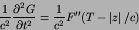 \begin{displaymath}
{1\over c^{2}} {{\partial^2 G}\over{\partial {t}^2}} = {1\over c^{2}}
F''(T-\left\vert z\right\vert/c)
\end{displaymath}