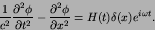 \begin{displaymath}
{1\over c^{2}}{{\partial^2 \phi}\over{\partial {t}^2}} - {{...
...^2 \phi}\over{\partial {x}^2}} =
H(t)\delta(x)e^{i\omega t}.
\end{displaymath}