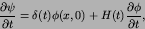 \begin{displaymath}
{{\partial \psi}\over{\partial t}} = \delta(t)\phi(x,0) + H(t){{\partial \phi}\over{\partial t}},
\end{displaymath}