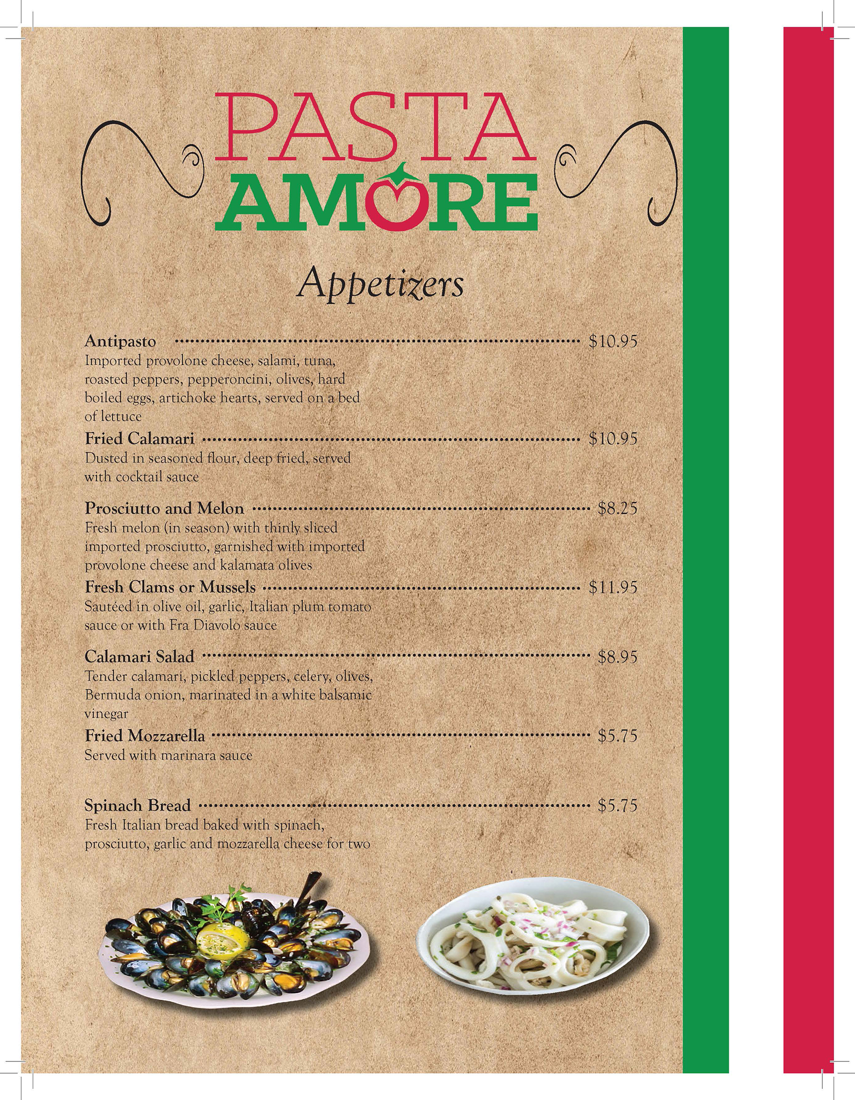 Pasta Amore Appetizers Menu