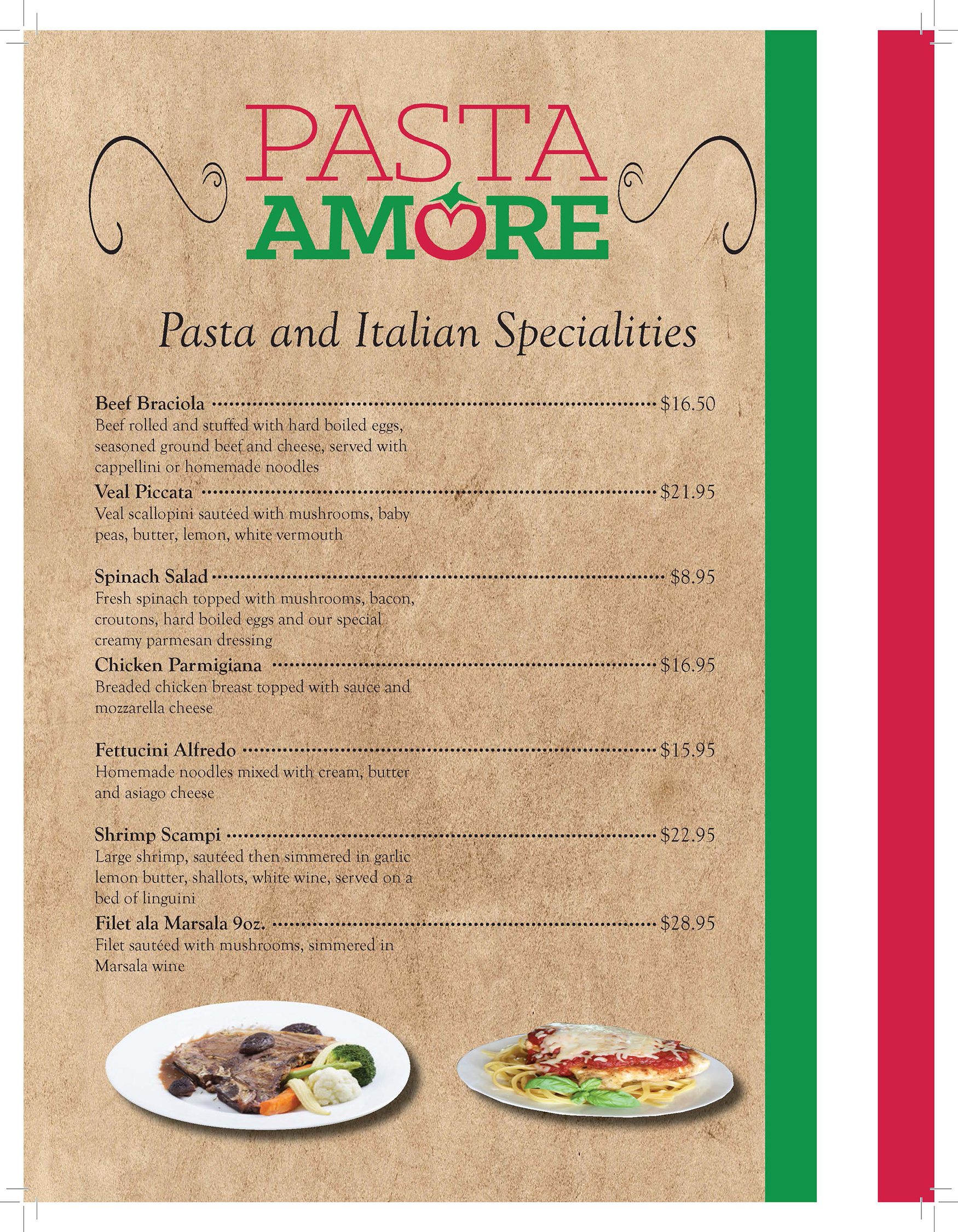 Pasta Amore Pasta Menu