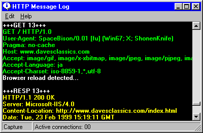 HTTP Message Log window