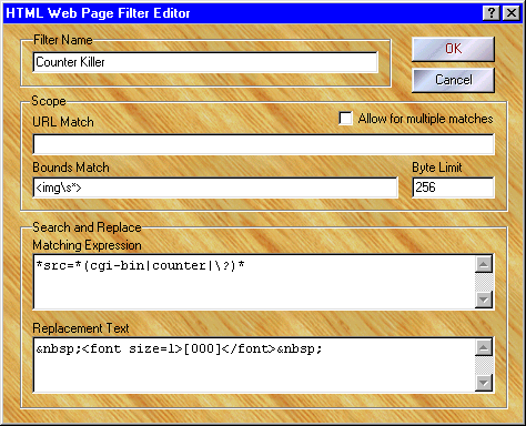 HTML Web Page Filter Editor