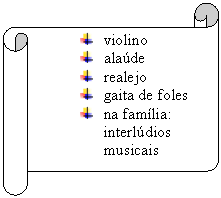 Pergaminho horizontal:  	violino
 	ala�de
 	realejo
 	gaita de foles
 	na fam�lia: interl�dios musicais

