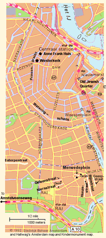 Anne Frank map of Amsterdam