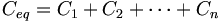 C_{eq} = C_1  + C_2 + \cdots + C_n \,\!