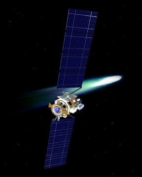 A nave DS1passa por um cometa. Imagem art�stica. Fonte: NASA