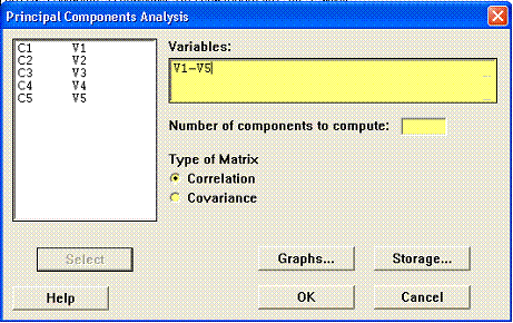 PCA options window