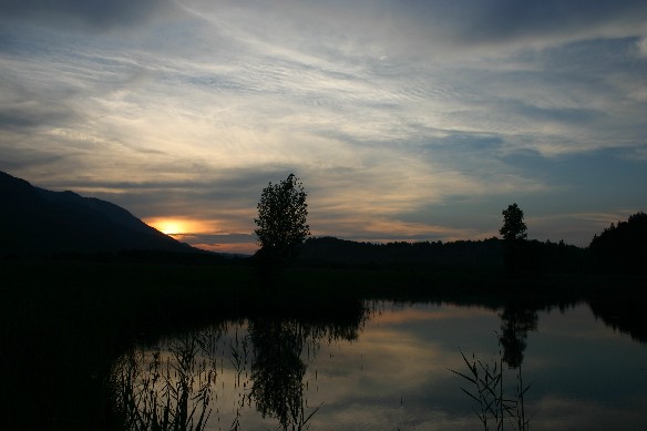 Sonnenuntergang am Krebssee im Murnauer Moos