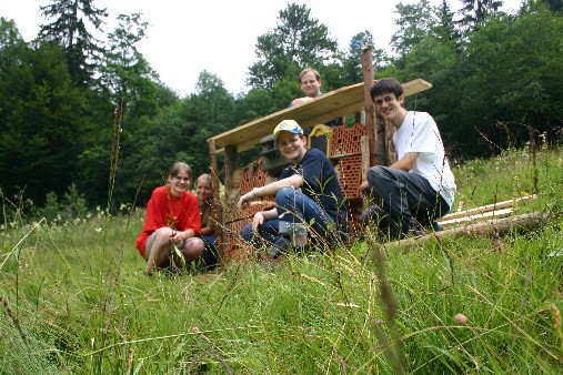 Einige der Erbauer der Trockenmauer im Biotop in Ettal