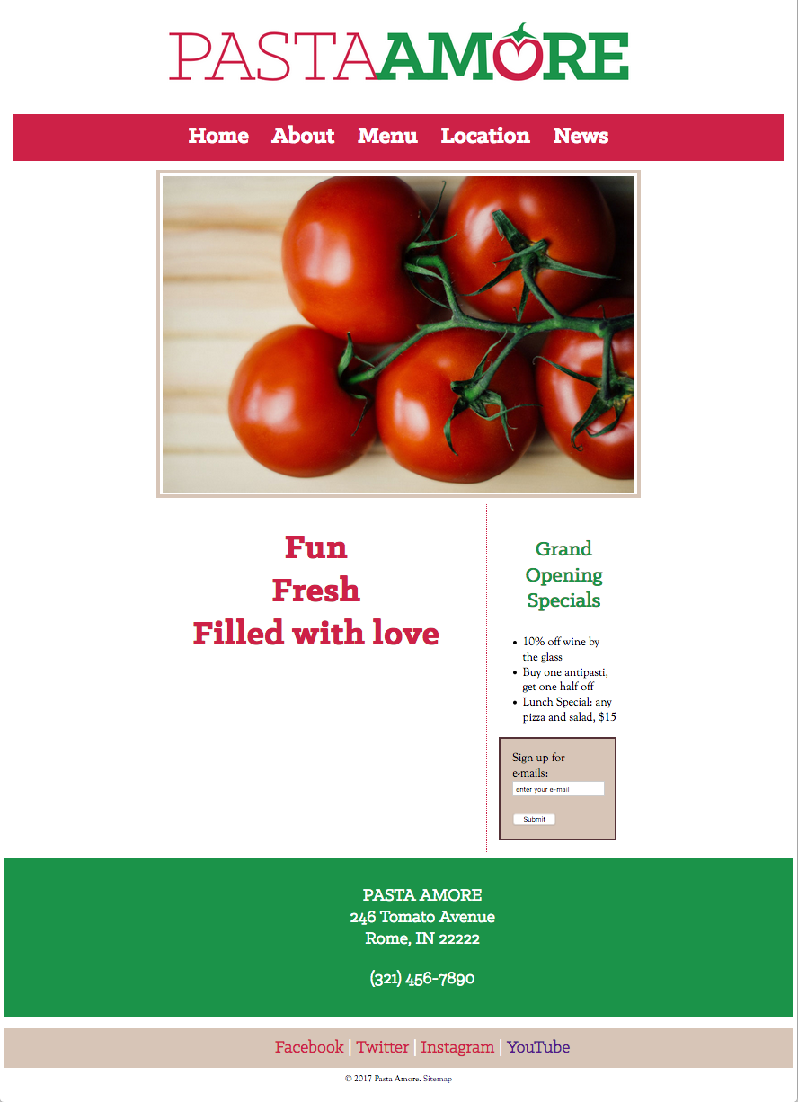 Pasta Amore Website Design