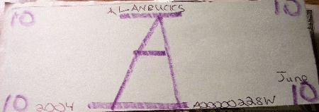 Alanbucks 10 dollar bill- Purple Marker/ Black Pen Serial Number