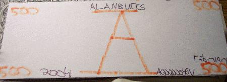 Alanbucks 500 dollar bill- Gray Marker/ Black Pen Serial Number
