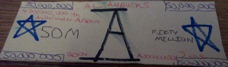 Alanbucks 50,000,000 dollar bill- Black/Blue