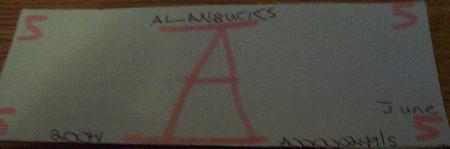 Alanbucks 5 dollar bill- Pink Marker/ Black Pen Serial Number