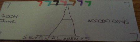 Alanbucks 7 dollar bill- Black Pen/ Black Pen Serial Number (With 7 '7s' in 7 marker colors for color