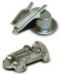 3 Monopoly pieces: racecar, tophat and wheelbarrow