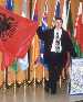  F. Velaj ,Albanian painter during
 his  exhibition in the European Parlament