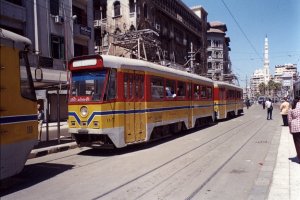 Alexandria Tramways #25 Line at Ramleh Station, April 2001. #25 Line operates between Ras el Tin and Sidi Gaber el Mahat.