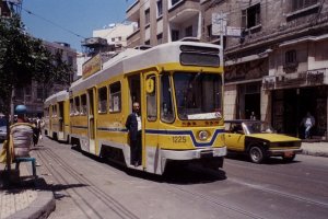 #1225 running as #4 Line on Sidi al-Dardaa Street south of St. Catherine Circle, Alexandria, Egypt. April 2001.