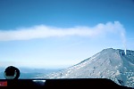 View of gas plume from Mount St. Helens from inside plane