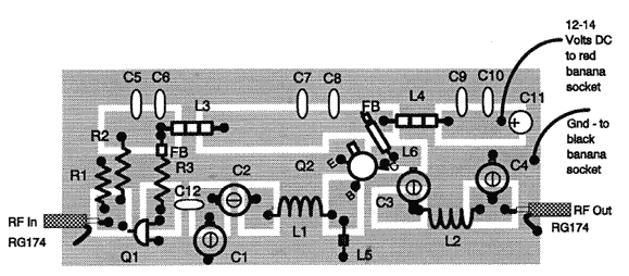 1 Watt RF Amplifier layout diagram