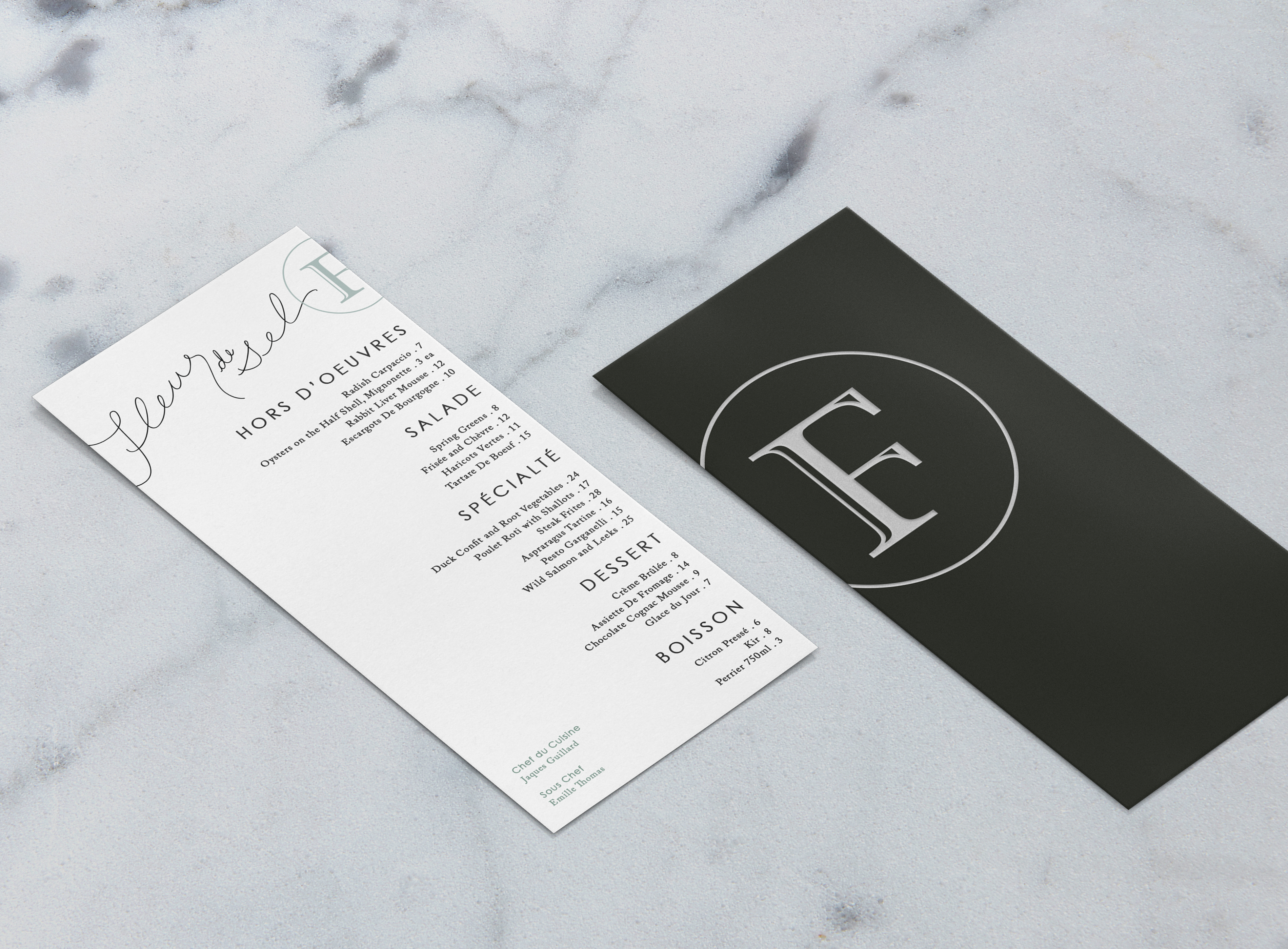 fleur de sel menu front and back