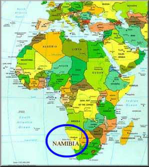 Map of Africa indicating Namibia's Location