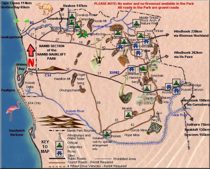 Namib Naukluft Park Map Map Of The Namib Naukluft Park West Coast Namibia