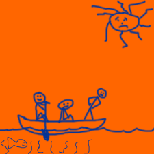 Kid jumping off Canoe.