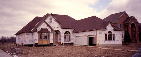 The 'Tyvek' phase during the construction of a typical mid-western suburban home