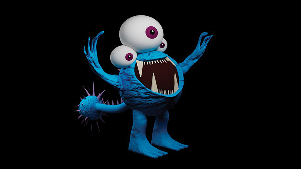 Small alien creature with short eyestalks and long pointed teeth