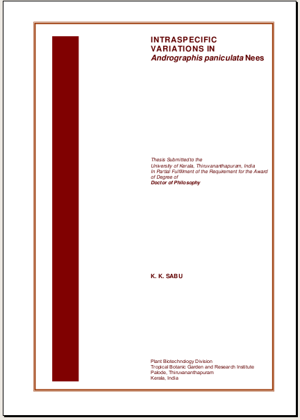 PhD Thesis on Andrographis paniculata