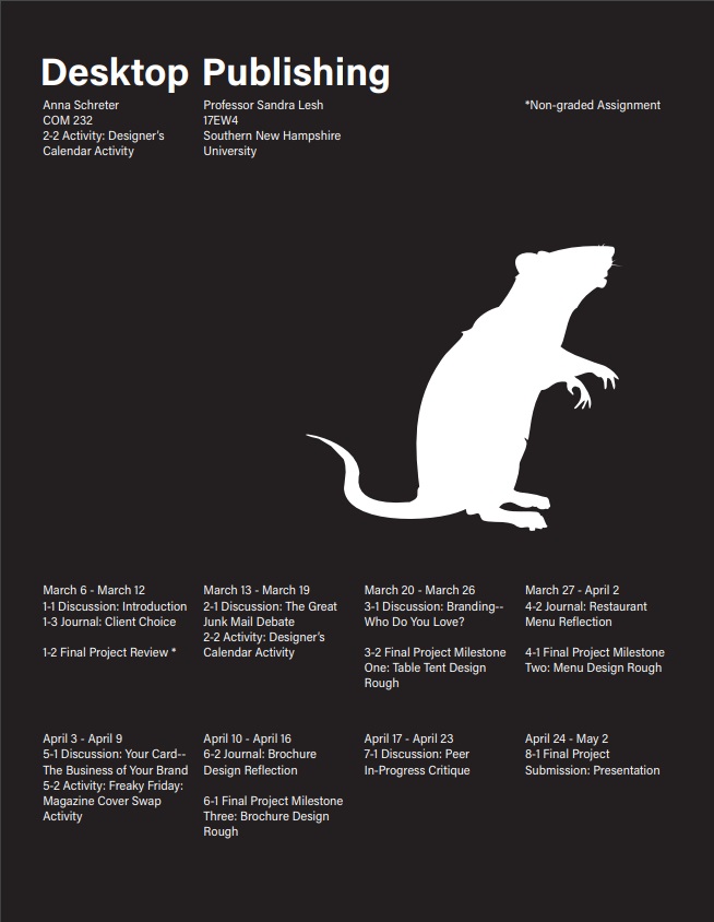 Desktop Publishing Calendar