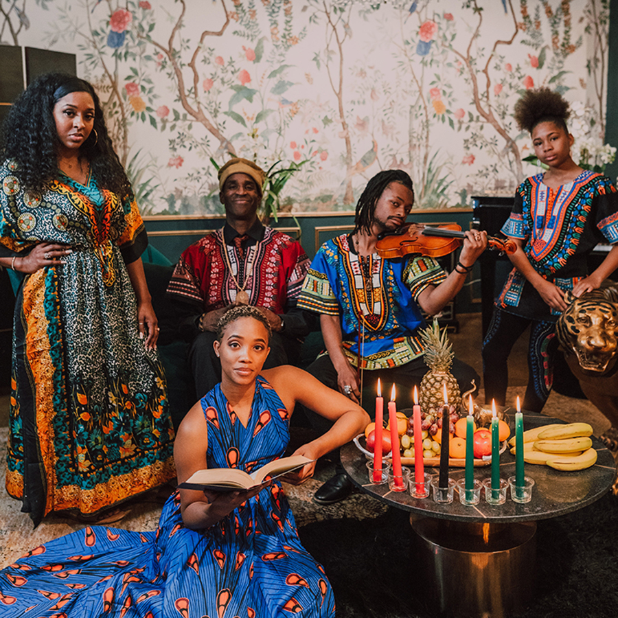 Example of different Dashiki outfits with male and female models.