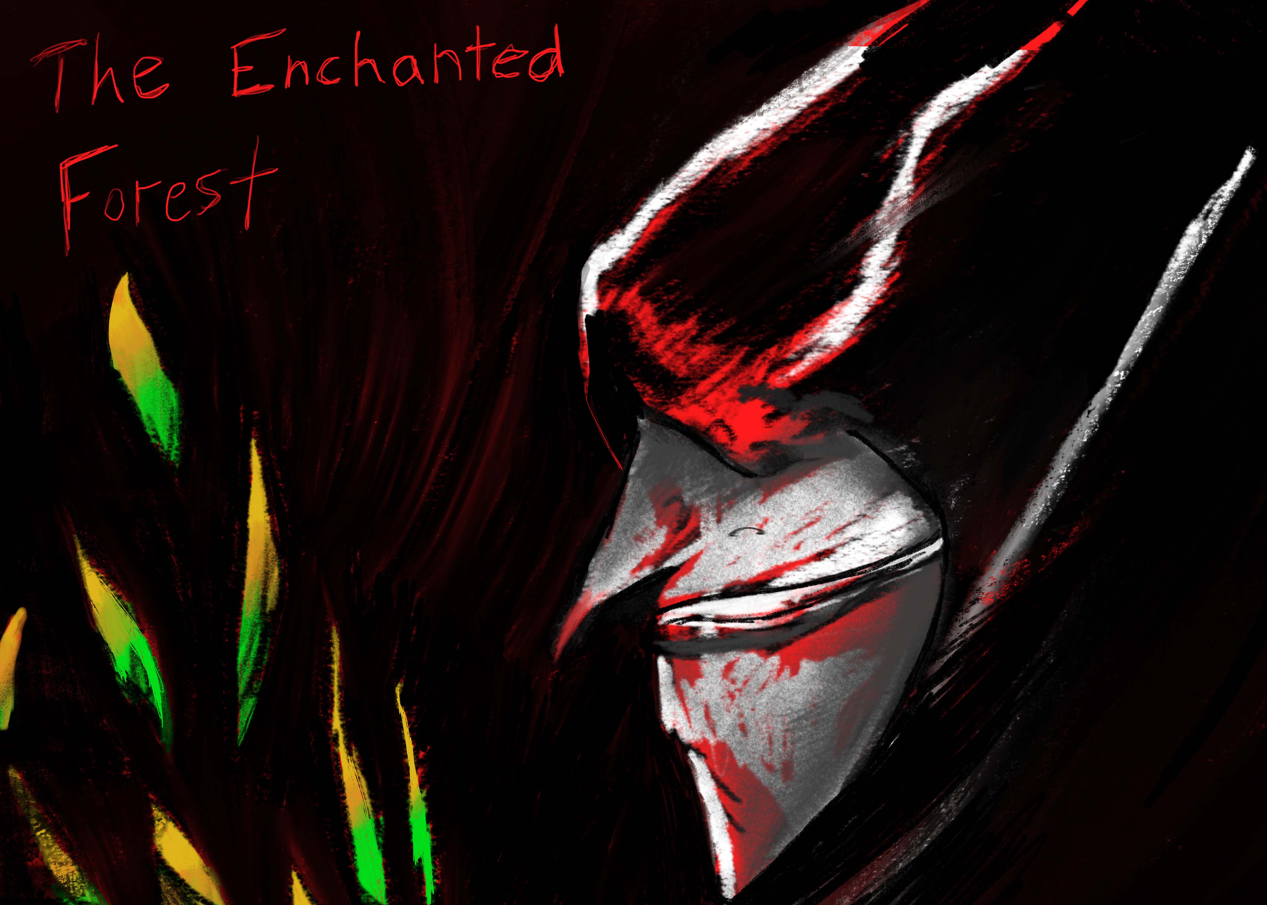 Witch looking menacing in the enchanted forest