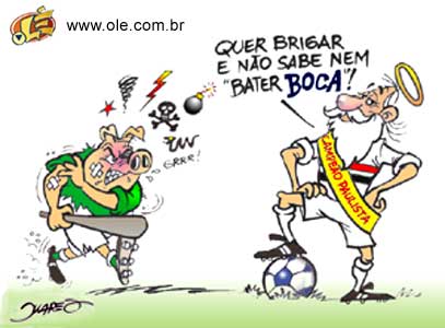 Mascote do S�o P�ulo tirando uma da cara dos Porcos