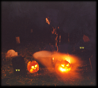 Edith Needles stirs her foggy brew in the Cemetery of the Reaper.