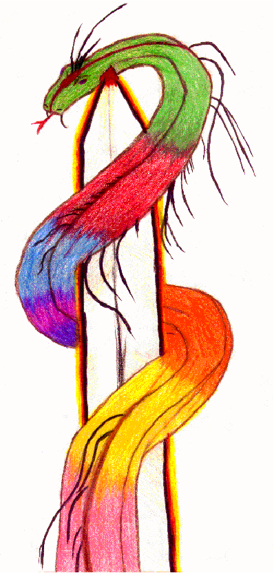 Steel Dreams - rainbow snake winding around sword