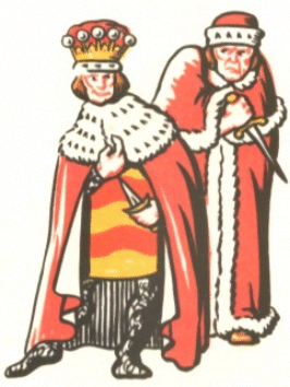 A peer in his ermine robe, and behind him a laird wearing much less fur