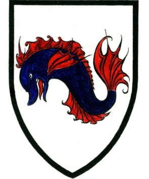arms of Moneypenny - a dolphin drawn as a fish with red fins