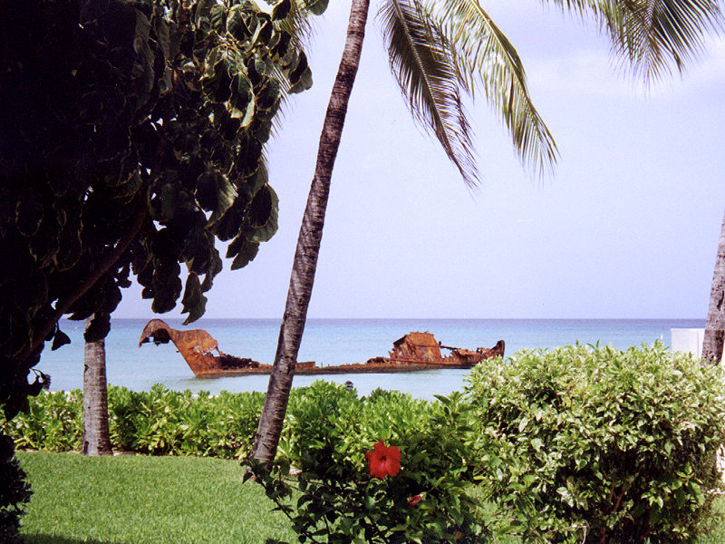 The wreck of the Gamma, just offshore on Grand Cayman