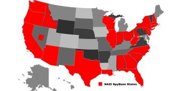 MAP of FREE America - Apocalyptic NAZI Spy State - Satanist NAZI States in RED - Created in 1930s to 1950s
