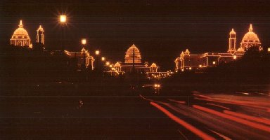 [Rashtrapati Bhavan lit up at night]